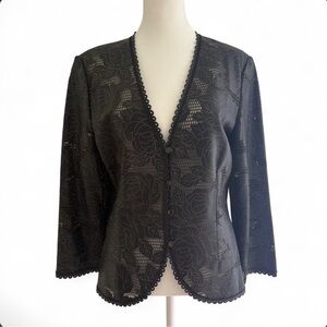 Black Leather Laser Cut Rose-Patterned Jacket